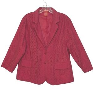 Oscar de la Renta Blazer Pink Eyelet Retro Business Casual Lined Plus Size 16W